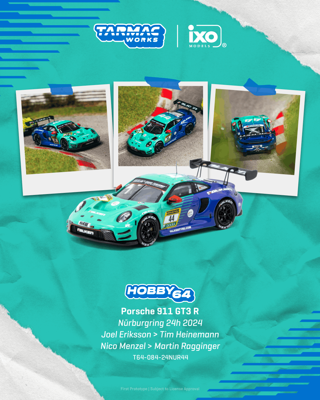 Tarmac Works T64-084-24NUR44 Porsche 911 GT3 R Nürburgring 24h 2024 Falken Motorsports