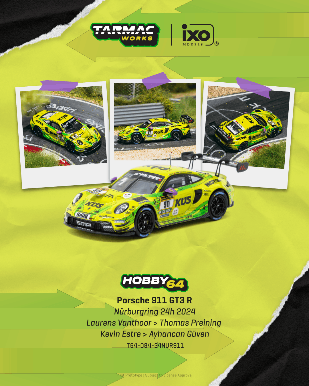 Tarmac Works T64-084-24NUR911 Porsche 911 GT3 R Nürburgring 24h 2024 #911