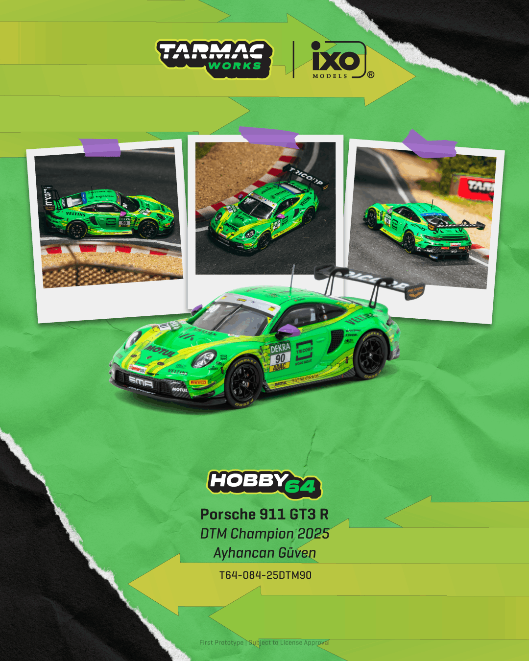 Hobby64 T64-084-25DTM90 Porsche 911 GT3 R DTM Champion 2025 Ayhancan Güven