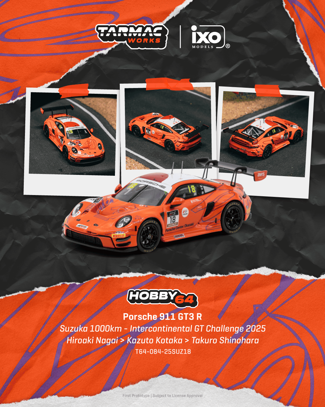Tarmac Works T64-084-25SUZ18 Porsche 911 GT3 R Suzuka 1000km IGTC 2025