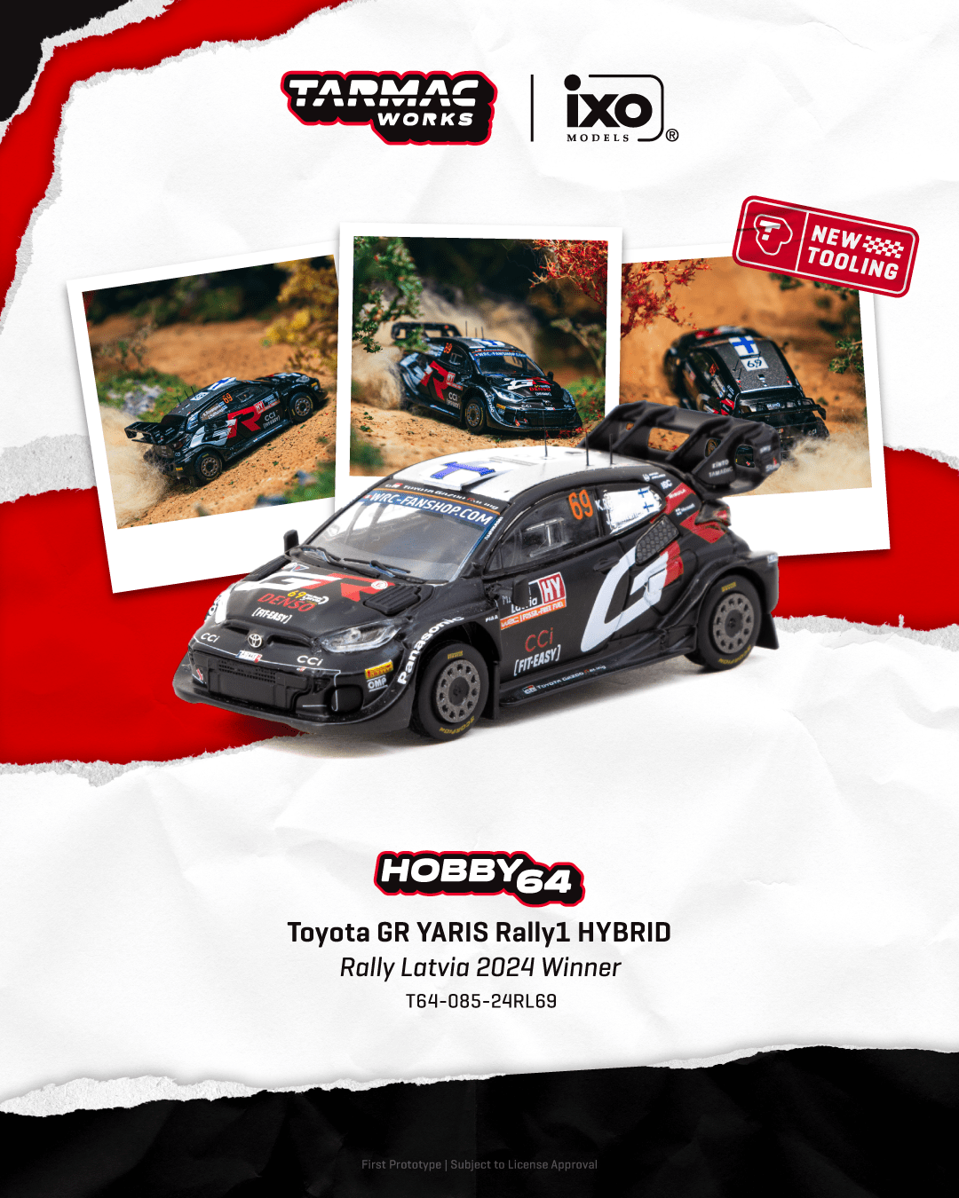 Tarmac Works 1:64 Scale Toyota GR YARIS Rally1 HYBRID Rally Latvia 2024 Winner Kalle Rovanperä