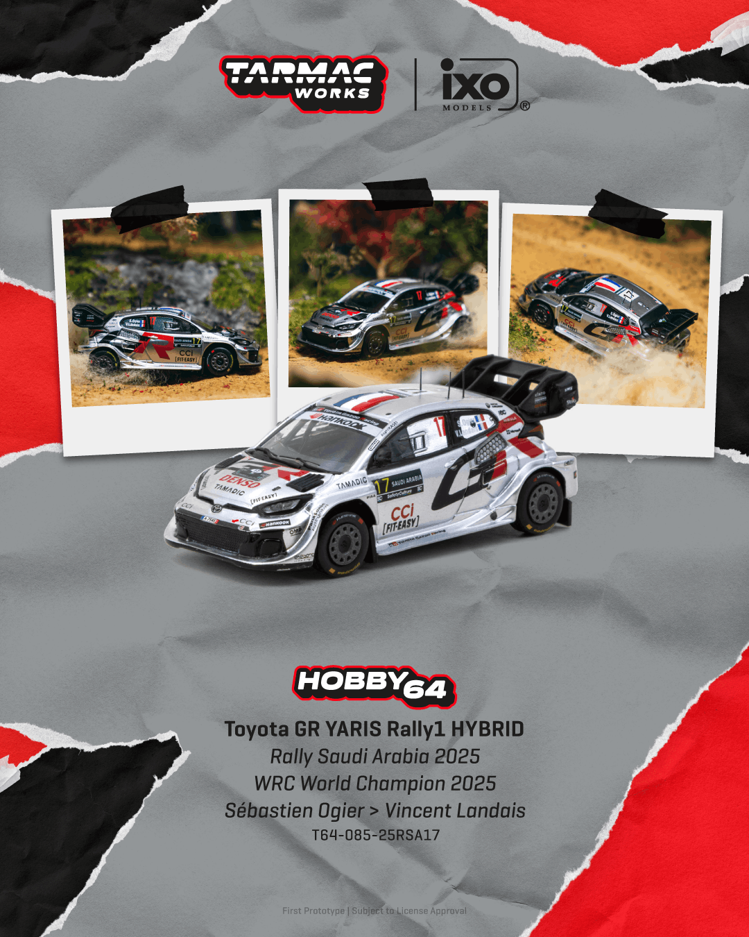 Hobby64 T64-085-25RSA17 Toyota GR YARIS Rally1 HYBRID Rally Saudi Arabia 2025 WRC World Champion