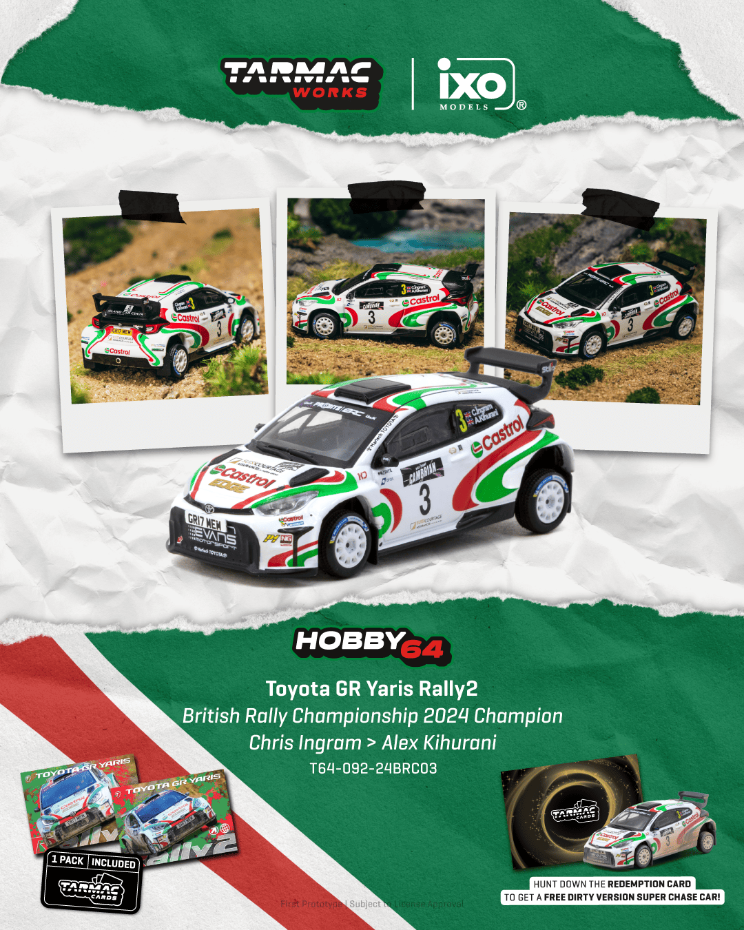 Tarmac Works T64-092-24BRC03 Toyota GR Yaris Rally2 BRC 2024 Champion Chris Ingram