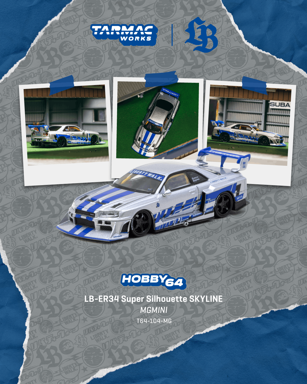 Tarmac Works T64-104-MG LB-ER34 Super Silhouette SKYLINE MGMINI