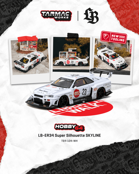 Tarmac Works T64-104-WH LB-ER34 Super Silhouette SKYLINE White