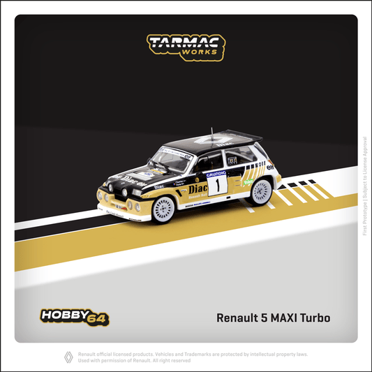 Tarmac Works 1:64 Scale Renault 5 MAXI Turbo  Rallye du Var 1986 François Chatriot / Michel Périn