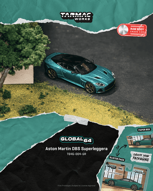 Tarmac Works 1:64 Scale Paper Box Aston Martin DBS Superleggera Green Metallic