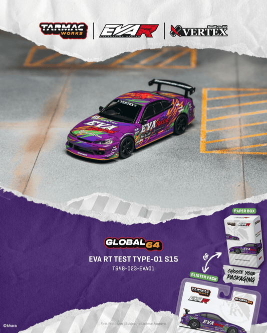 Tarmac Works GLOBAL64 Nissan Silvia S15 EVA RT TEST TYPE-01 purple 1:64 T64G-023-EVA01