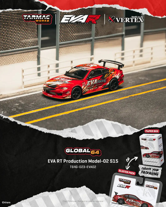 Tarmac Works 1:64 Scale Global64 EVA RT Production Model-02 Vertex Nissan Silvia S15 T64G-023-EVA02