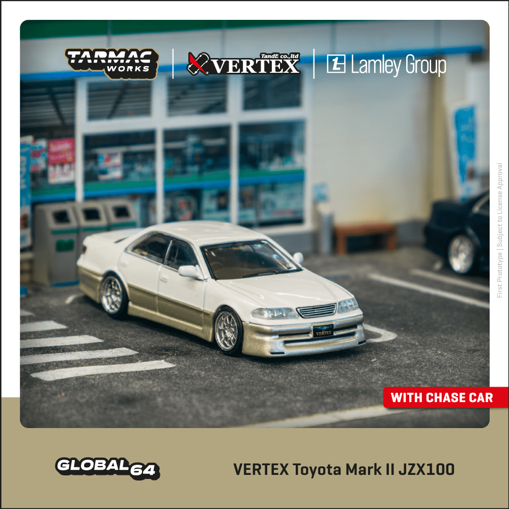 Tarmac Works 1:64 Scale -Lamley Special Edition- VERTEX Toyota Mark II JZX100 White Metallic