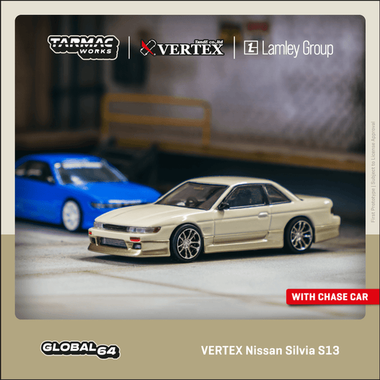 Tarmac Works x VERTEX Nissan Silvia S13 White / Gold Lamley Special Edition