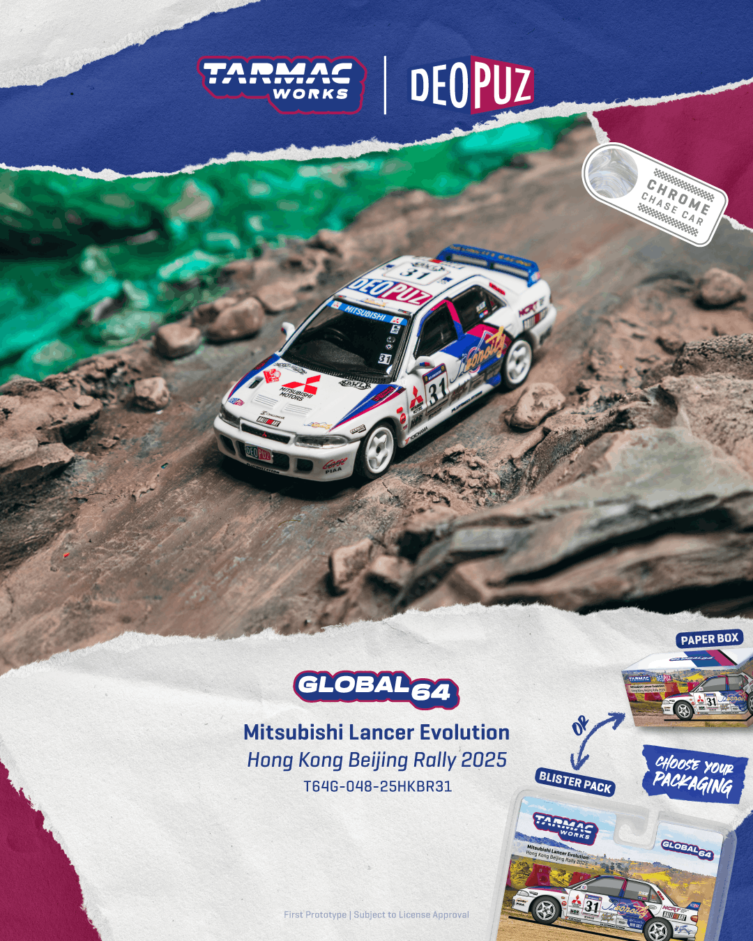 Tarmac Works T64G-048-25HKBR31 Mitsubishi Lancer Evolution Hong Kong Beijing Rally 2025