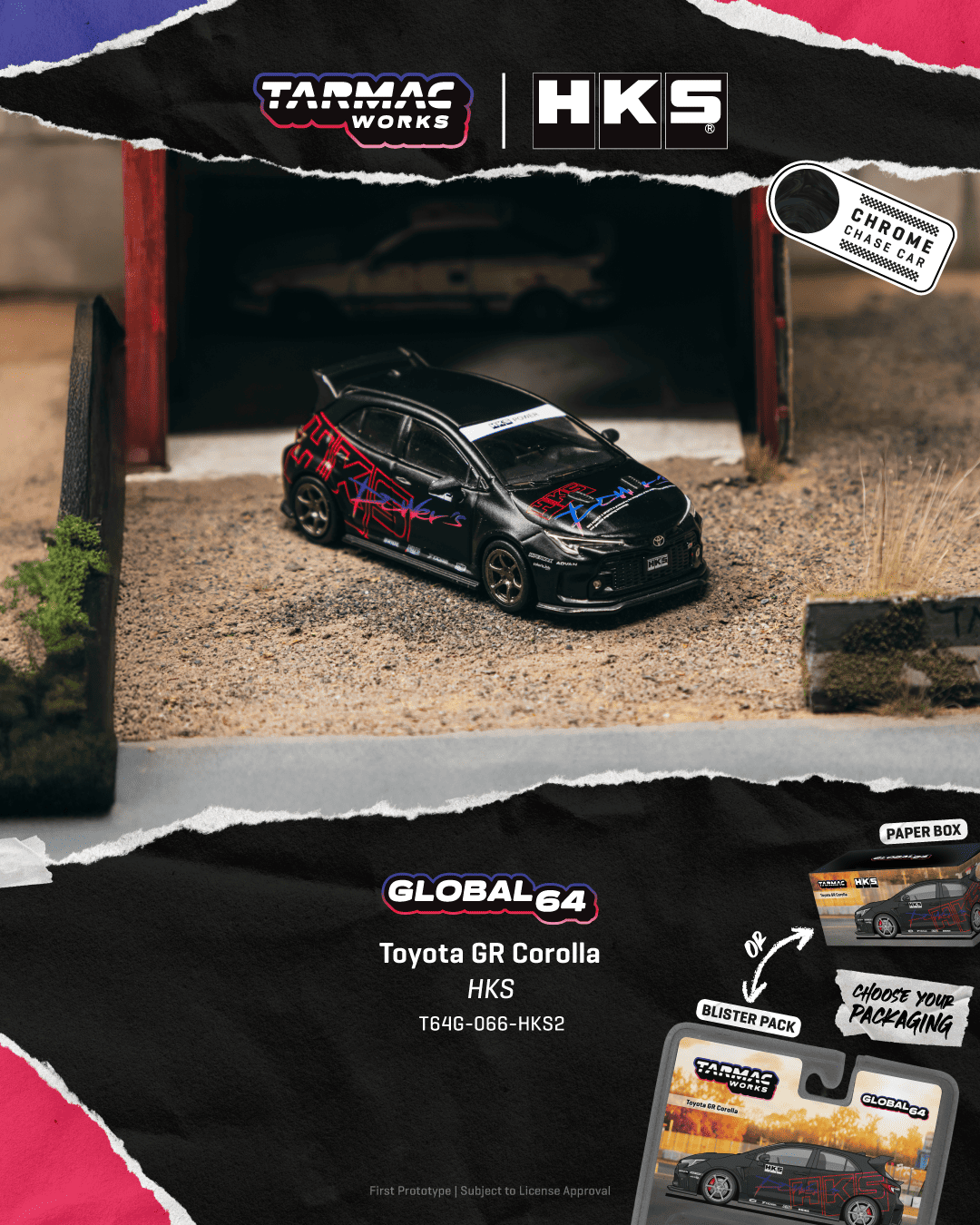 Tarmac Works GLOBAL64 Toyota GR Corolla HKS black 1:64 diecast T64G-066-HKS2 promotional image