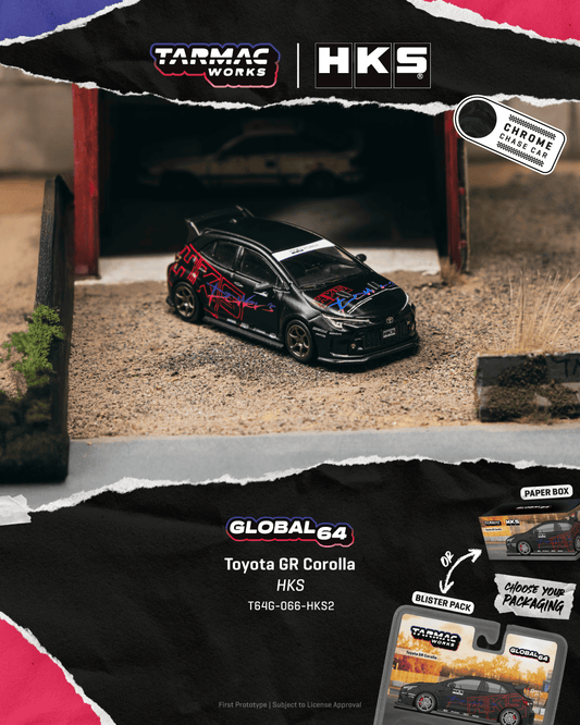 Tarmac Works GLOBAL64 Toyota GR Corolla HKS black 1:64 diecast T64G-066-HKS2 promotional image