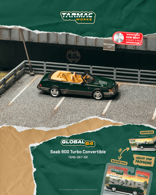 Tarmac Works 1:64 Scale Saab 900 Turbo Convertible Green Global64