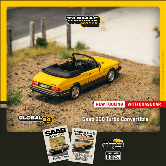 Tarmac Works 1:64 Scale Saab 900 Turbo Convertible Yellow