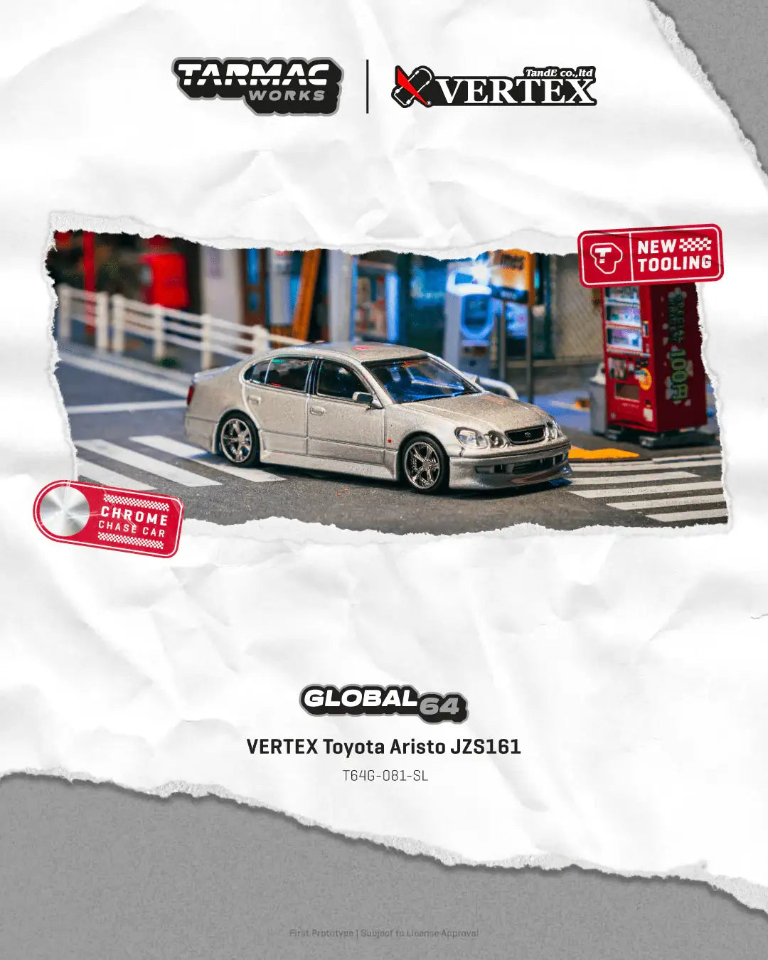 Tarmac Works 1:64 Scale VERTEX Toyota Aristo JZS161 Silver