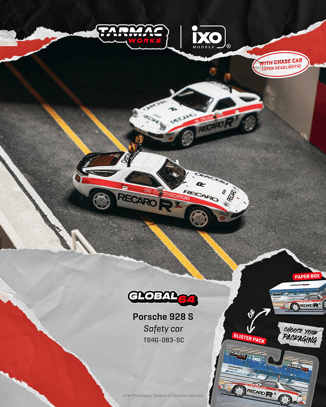 Tarmac Works 1:64 Scale Paper Box Porsche 928 S Safety Car