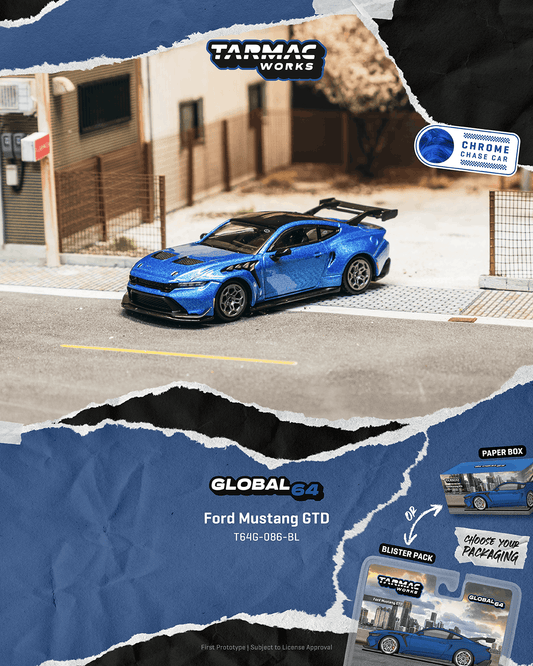 Tarmac Works 1:64 Scale Paper Box Ford Mustang GTD Blue