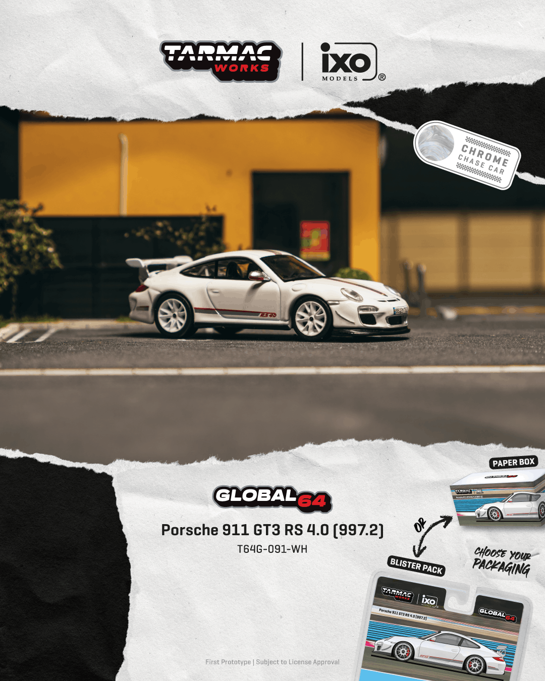 Tarmac Works T64G-091-WH Porsche 911 GT3 RS 4.0 (997.2) White Global64