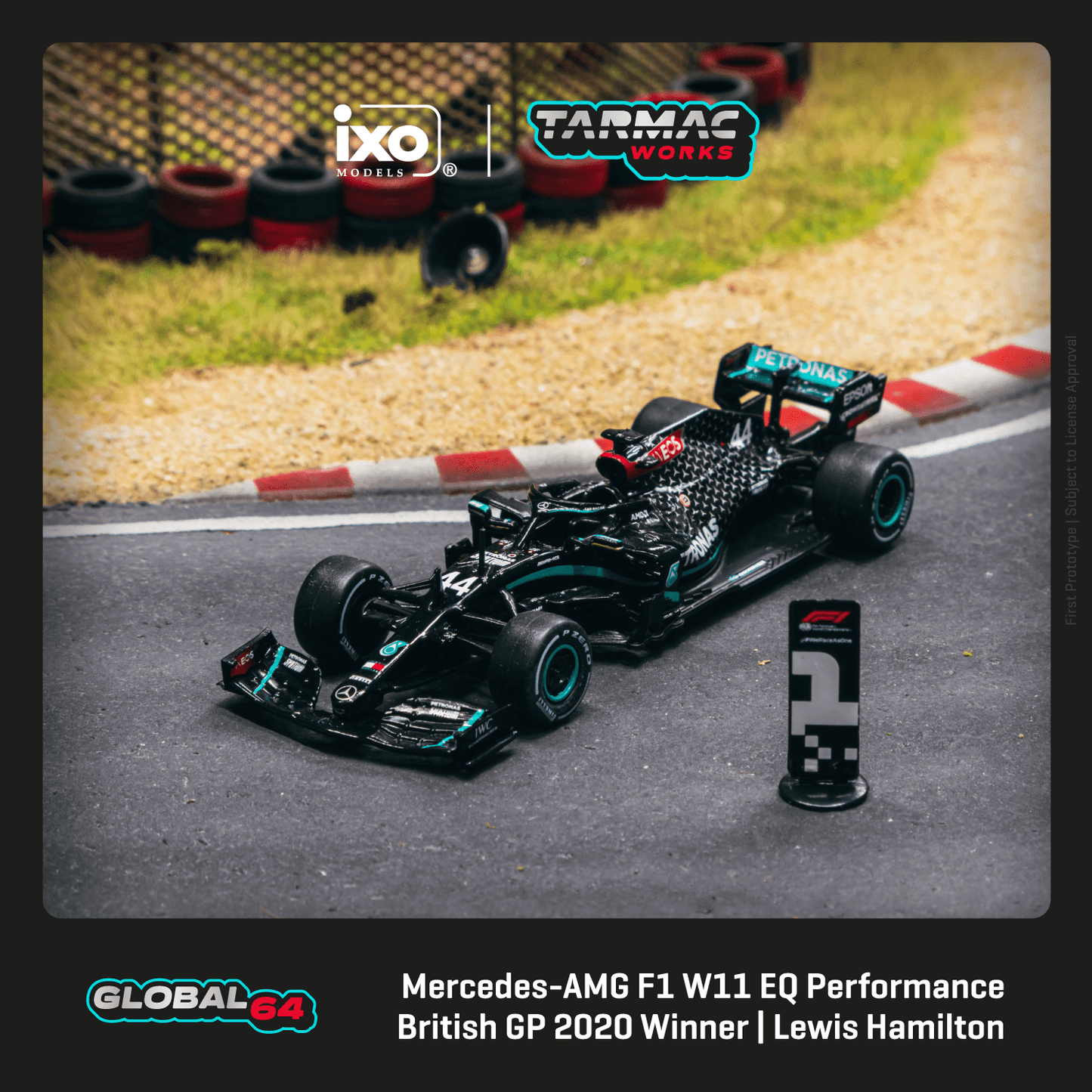 Tarmac Works 1:64 Scale Mercedes-AMG F1 W11 EQ Performance British Grand Prix 2020 Winner Lewis Hamilton