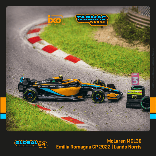 Tarmac Works 1:64 Scale McLaren MCL36 Emilia Romagna Grand Prix 2022 Lando Norris