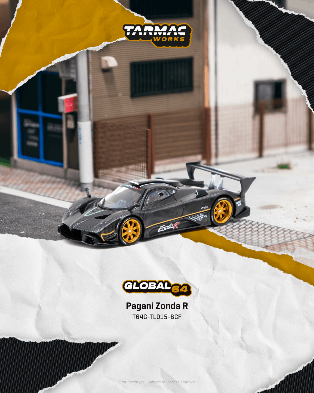 Tarmac Works 1:64 Scale Global64 Pagani Zonda R Matte Exposed Carbon Fiber