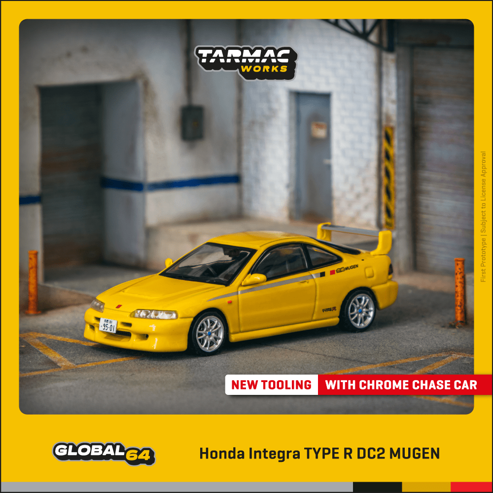 Tarmac Works 1:64 Scale Honda Integra TYPE R DC2 MUGEN Sunlight Yellow
