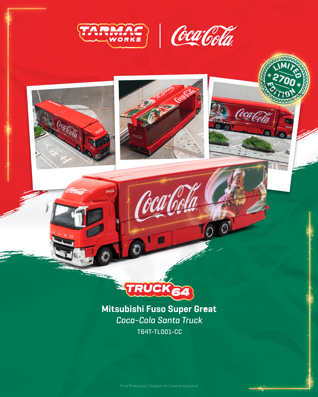 Tarmac Works 1:64 Scale Mitsubishi Fuso Super Great - Coca-Cola Santa Truck