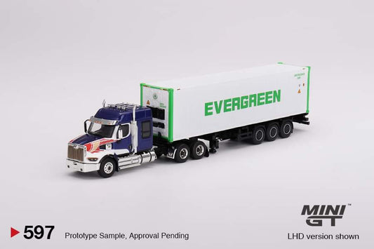 MINI GT #597 1/64 Western Star 49X Blue w/ 40' Reefer Container "EVERGREEN"