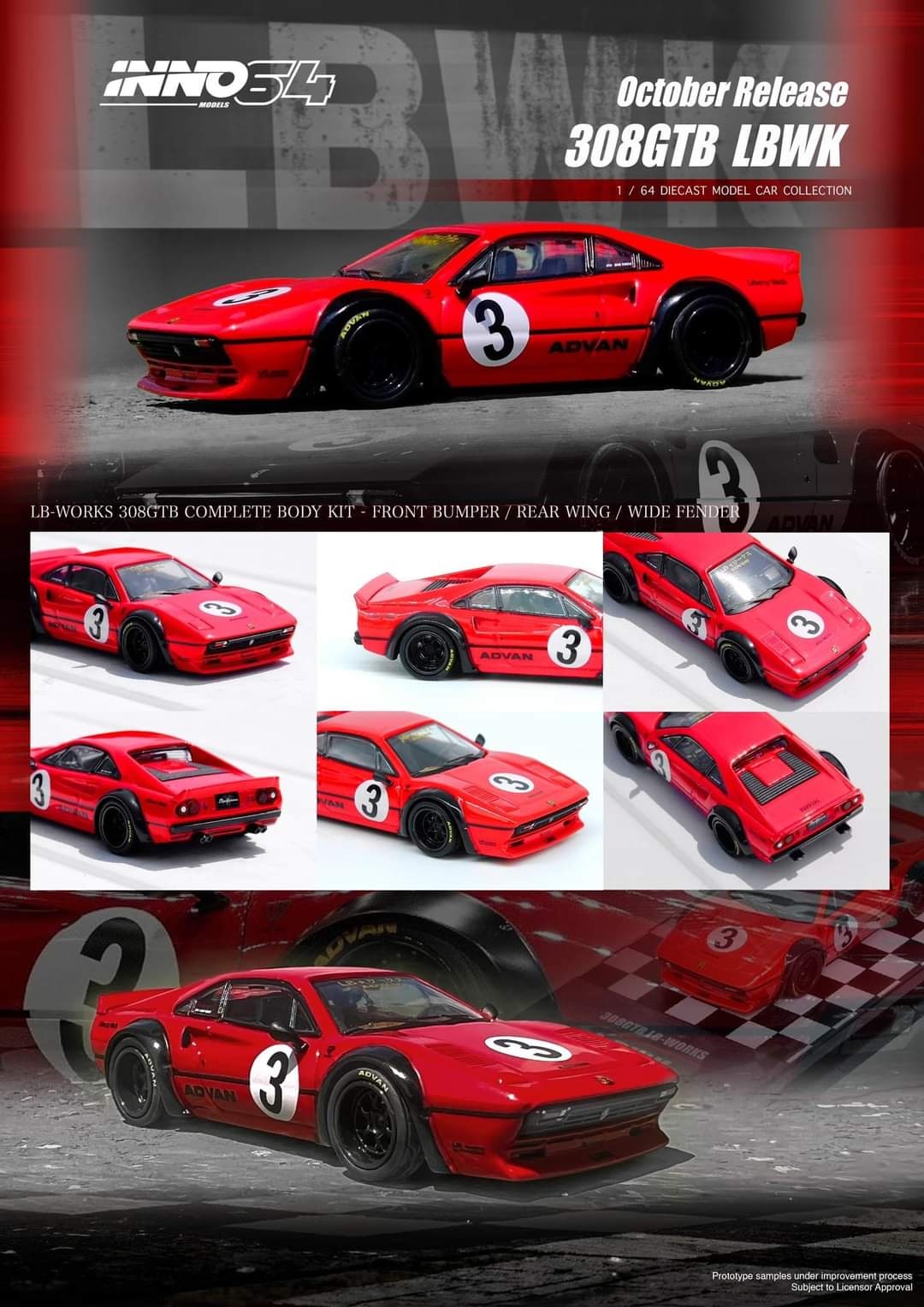 INNO64 1/64 Ferrari LBWK 308 Red