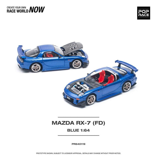 Pop Race 1/64 MAZDA RX-7 (FD3S) RE-AMEMIYA WIDEBODY METALLIC BLUE