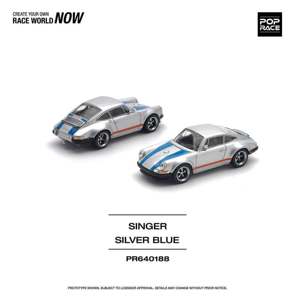 Pop Race 1:64 Scale Porsche SINGER SILVER/BLUE