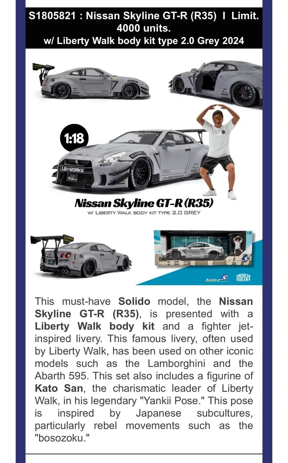 shipping included] Solido x American Diorama 1/18 LB Nissan