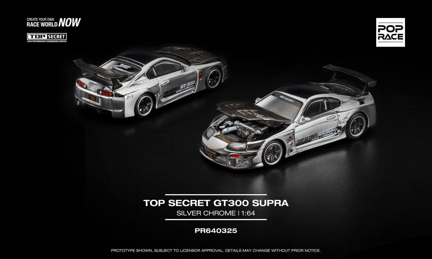Pop Race 1:64 Scale Top Secret GT300 Supra - Silver Chrome