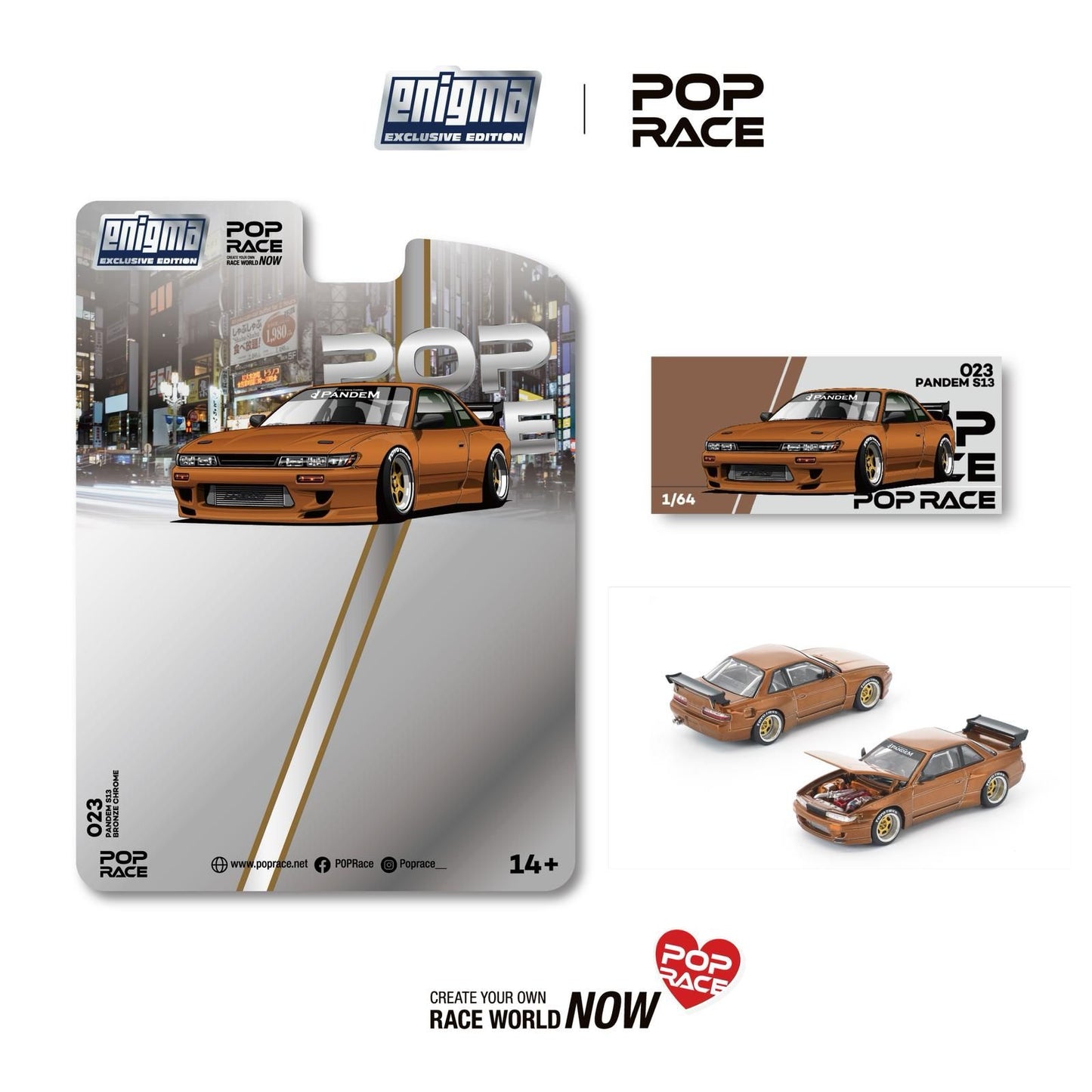 Pop Race x Enigma 1/64 Pandem S13 Brown Chrome