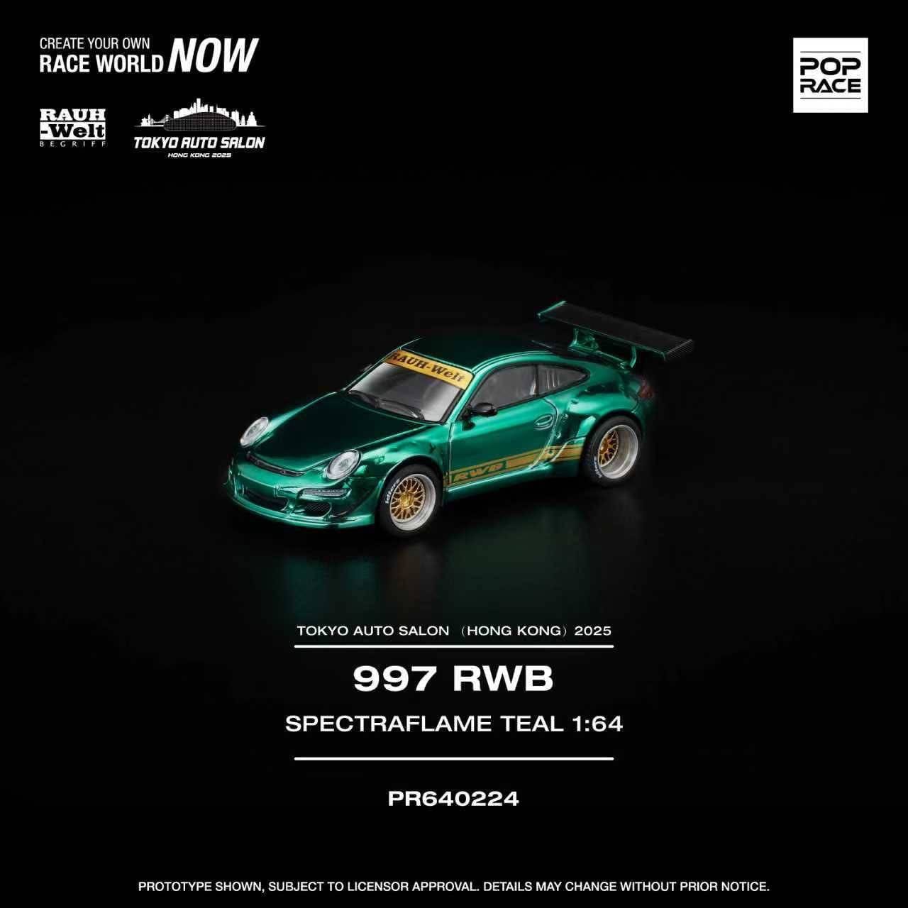 Pop Race 1:64 Scale 997 RWB Spectraflame Teal - Tokyo Auto Salon Hong Kong 2025 Exclusive