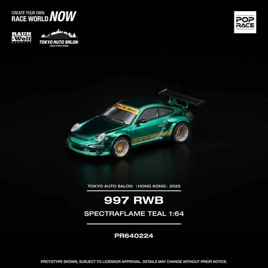 Pop Race 1:64 Scale 997 RWB Spectraflame Teal - Tokyo Auto Salon Hong Kong 2025 Exclusive