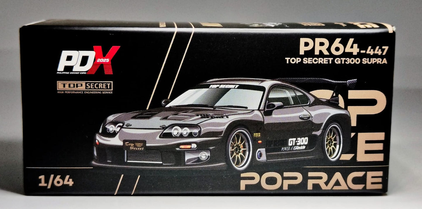 Pop Race 1:64 Scale x PDX 2025 Exclusive Top Secret Toyota Supra GT300 Grey