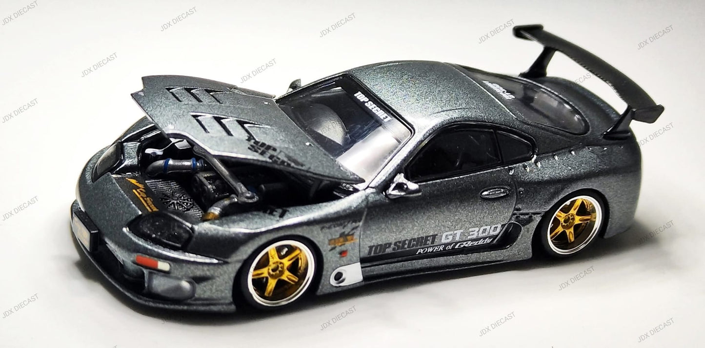Pop Race 1:64 Scale x PDX 2025 Exclusive Top Secret Toyota Supra GT300 Grey