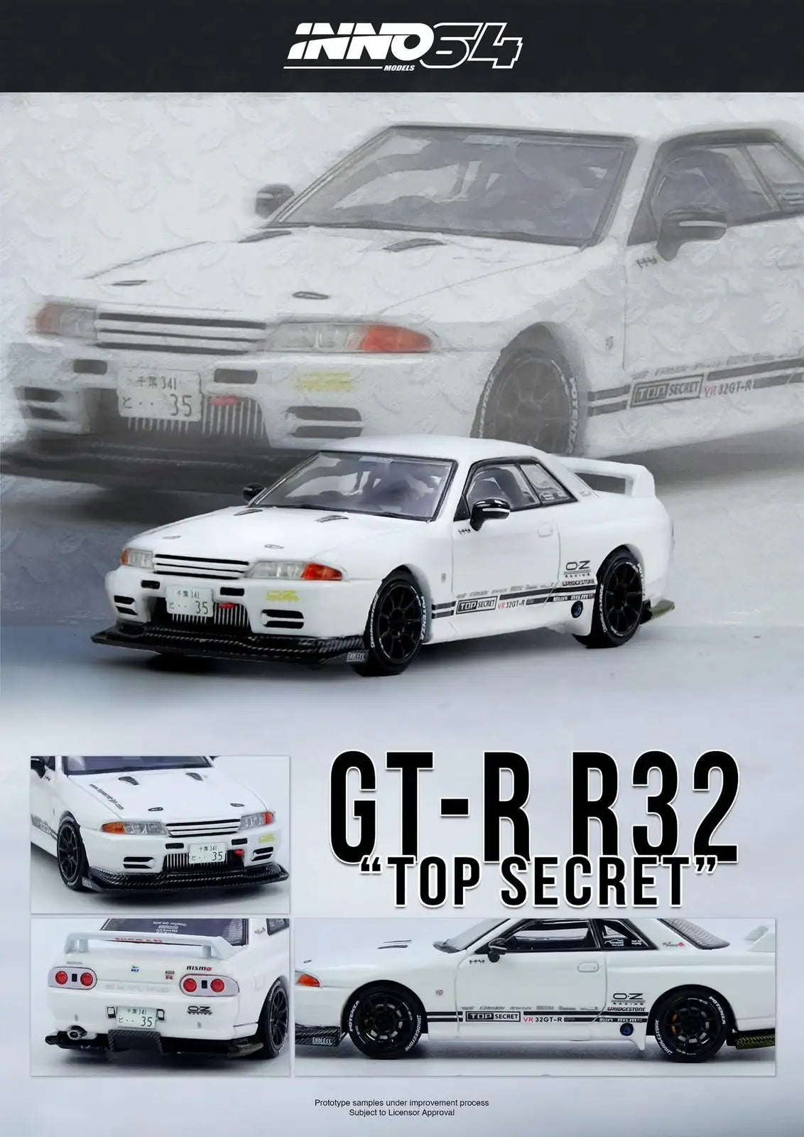 Inno64 1:64 Scale TOP SECRET VR32 GT-R White