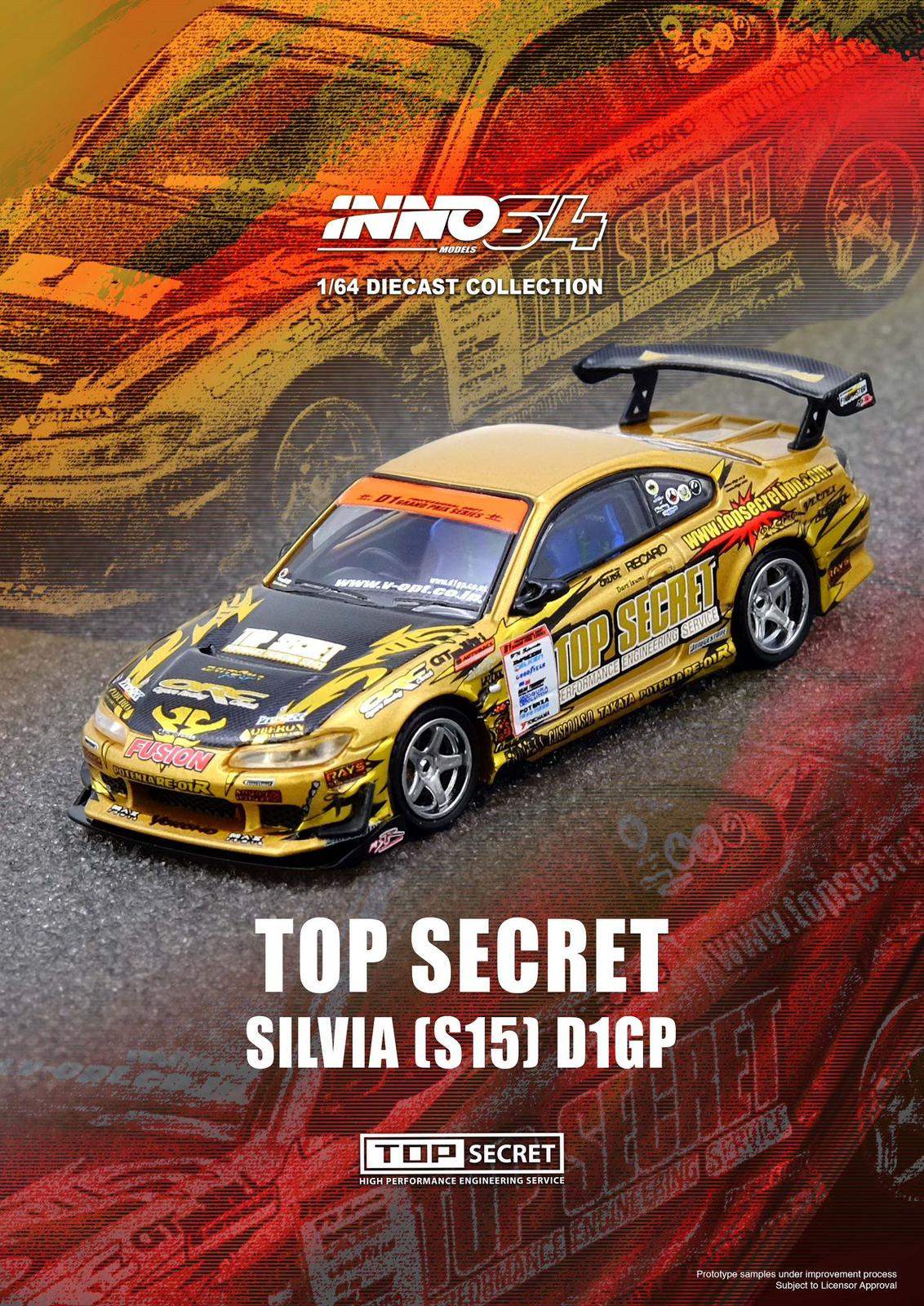 Inno64 1:64 Scale TOP SECRET Silvia (S15) Gold D1 Grand Prix Series Champion 2004