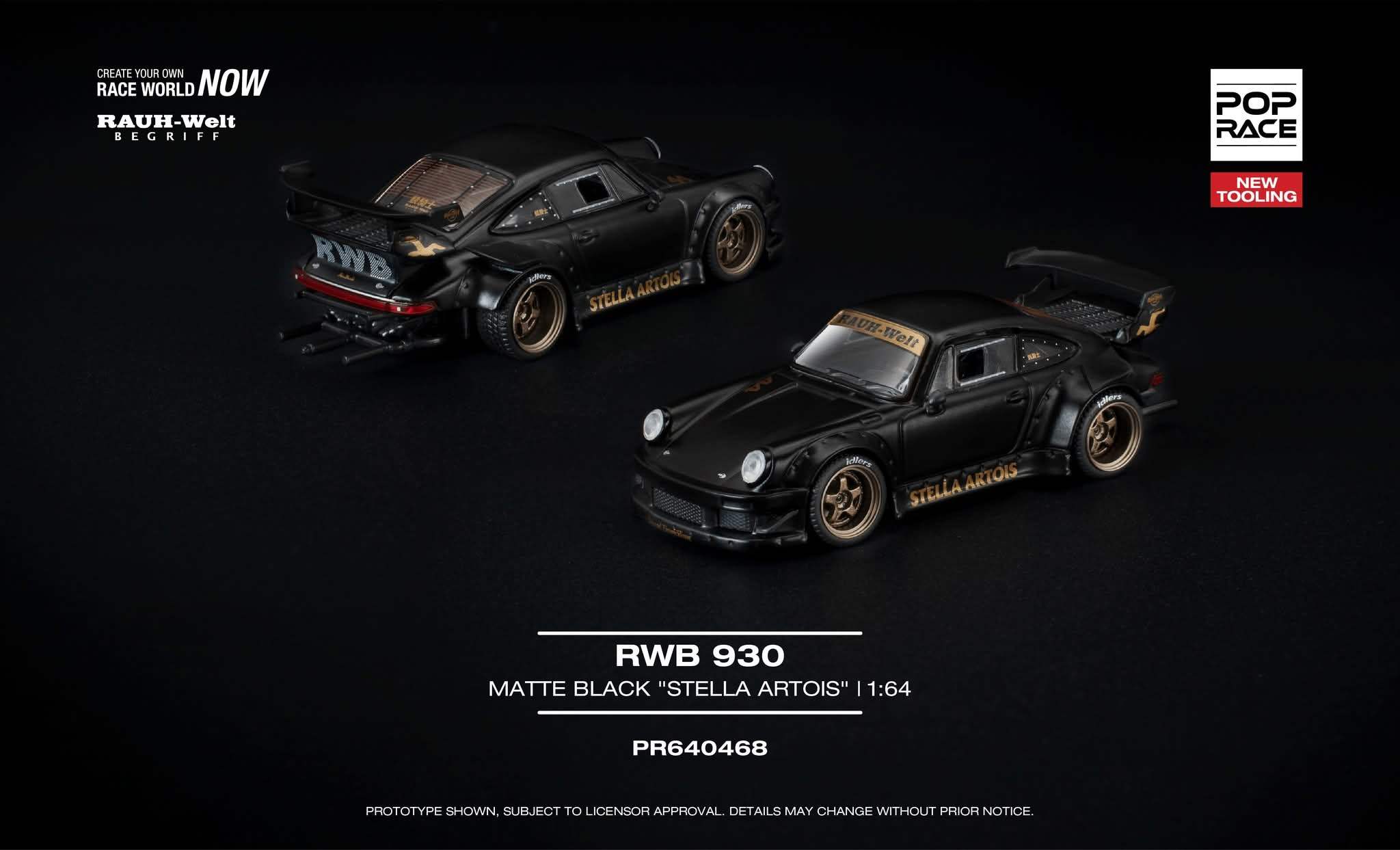 Pop Race RWB 930 Matte Black Stella Artois 1:64 Diecast Model