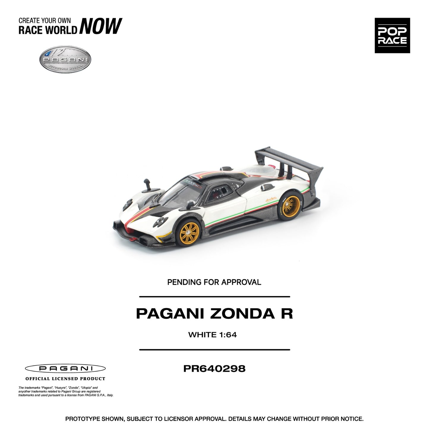 Pop Race 1:64 Scale Pagani Zonda R White