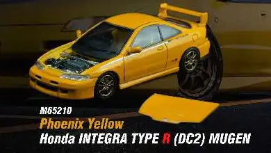 MOTORHELIX 1:64 Honda INTEGRA TYPE R in Phoenix Yellow, rear view.