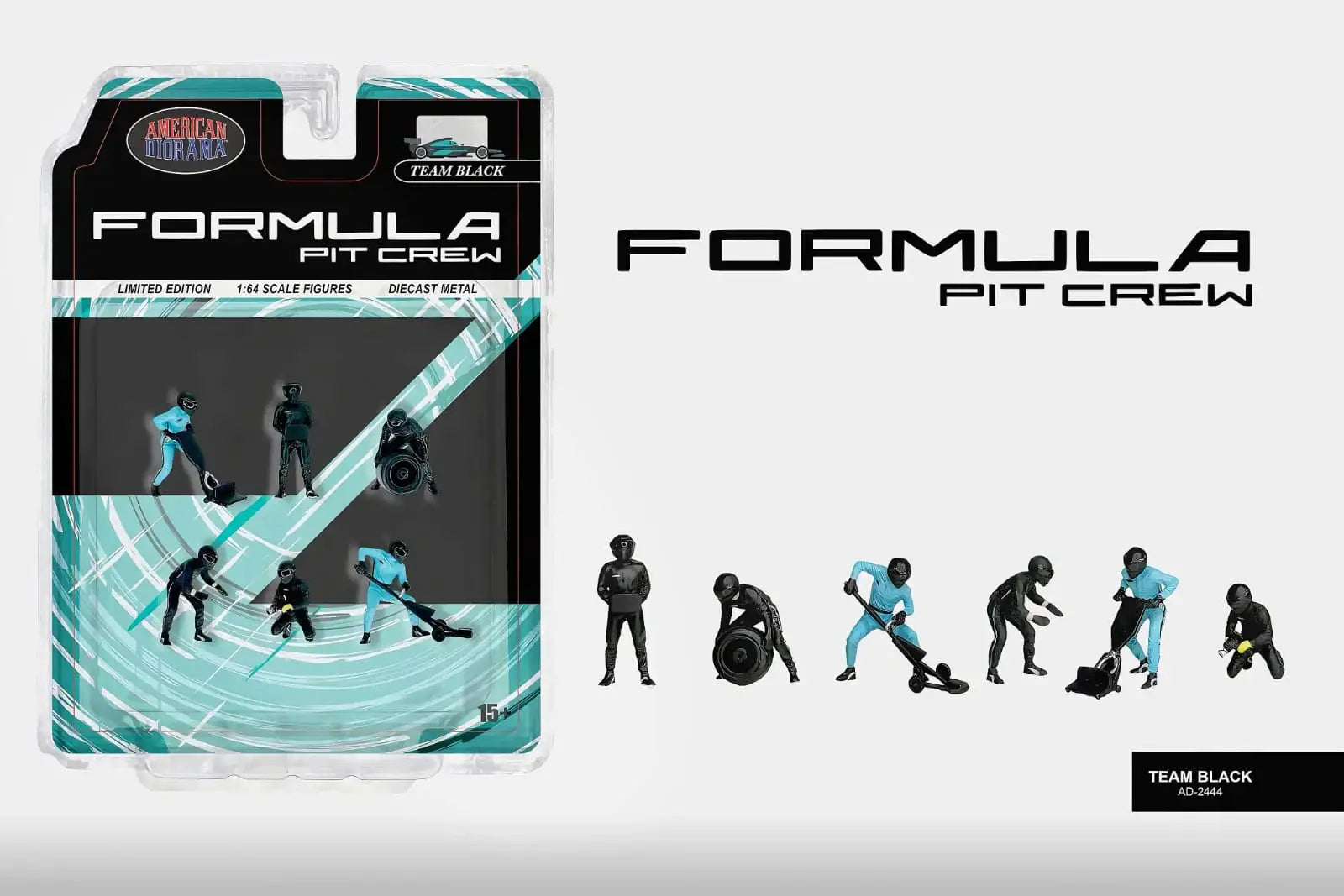 American Diorama 1:64 Formula Pit Crew Figures - Team Black AD-2444