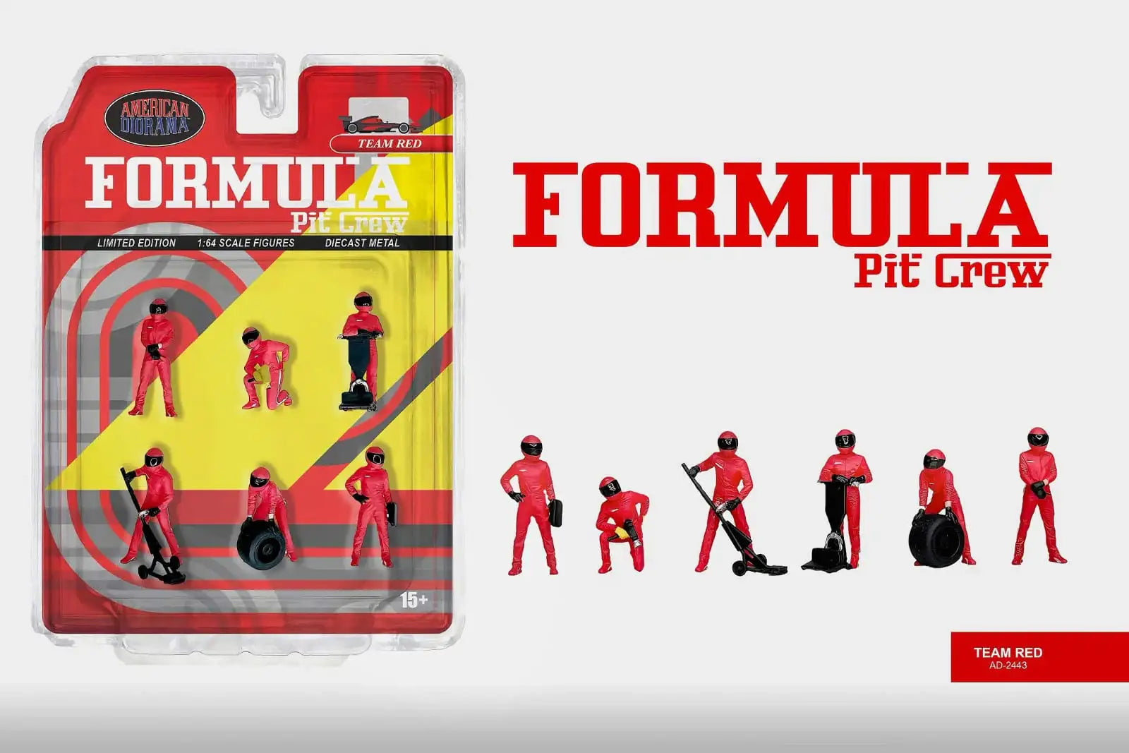 American Diorama 1:64 Formula Pit Crew Figures - Team Red AD-2443