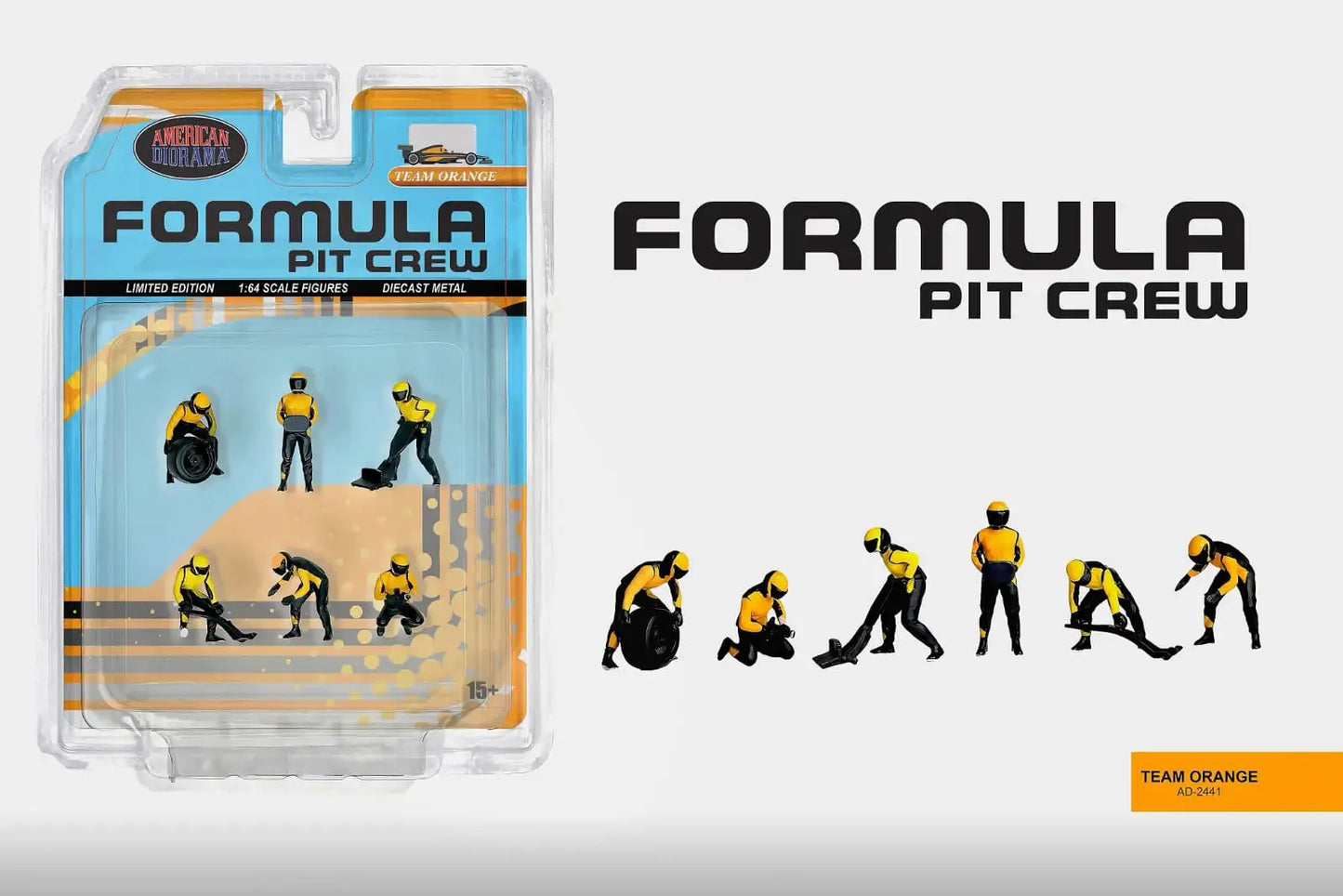 American Diorama 1:64 Formula Pit Crew Figures - Team Orange AD-2441