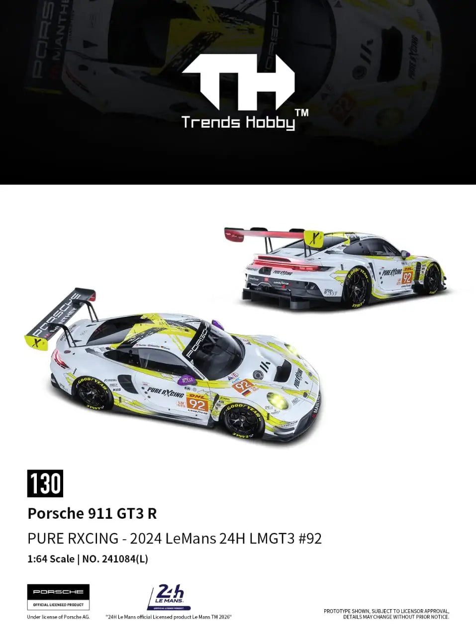 Trends Hobby TH 1:64 Porsche 911 GT3 R PURE RXCING 2024 Le Mans 24H LMGT3 #92-Trends Hobby-1:64-Mobile Garage HK
