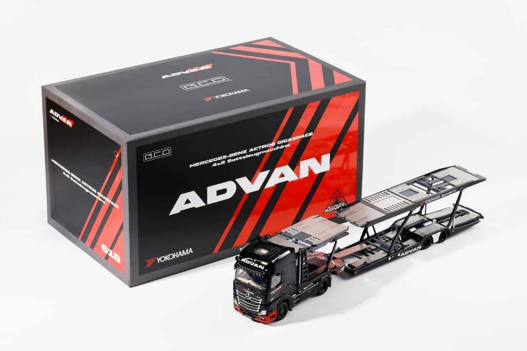 [Shipping Included] GCD 618 Mercedes Actros Gigaspace 4x2 Double Deck Car Transporter Trailer Advan Yokohama Black-GCD-1:64-Mobile Garage HK
